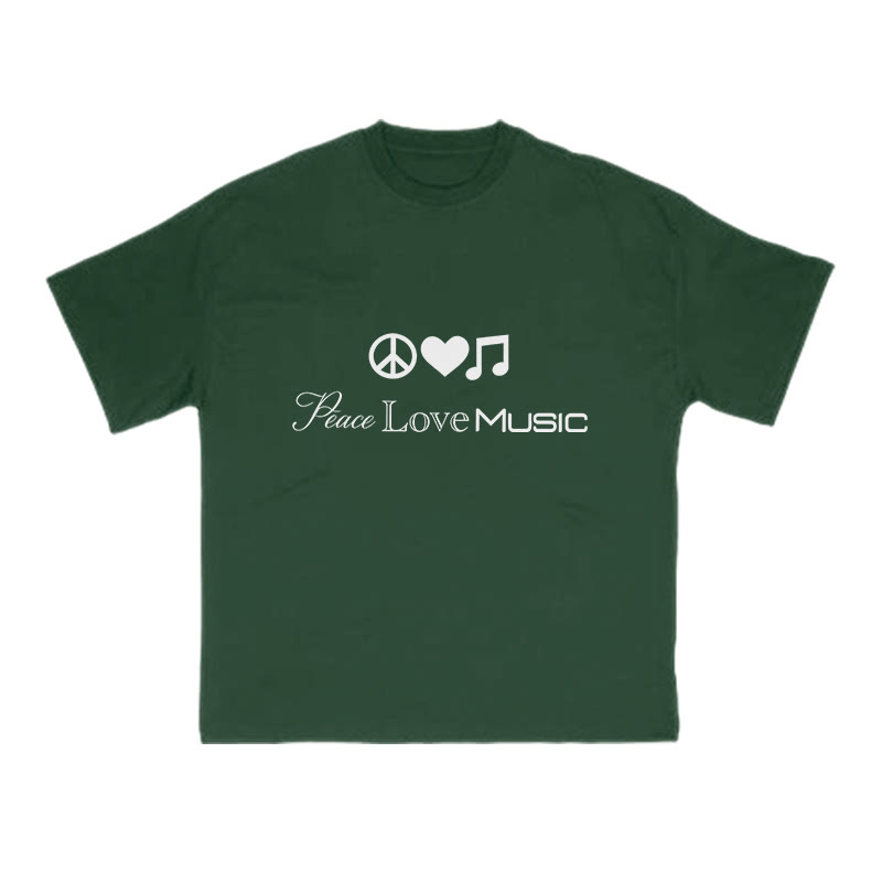 Peace Love Music Print T-shirt - Green - US16-18(2XL) - image 9