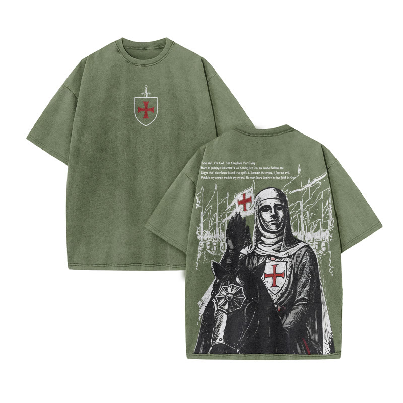 For God For Kingdom For Glory print Acid Washed T-shirt - Army Green - US20-22(3XL) - image 6