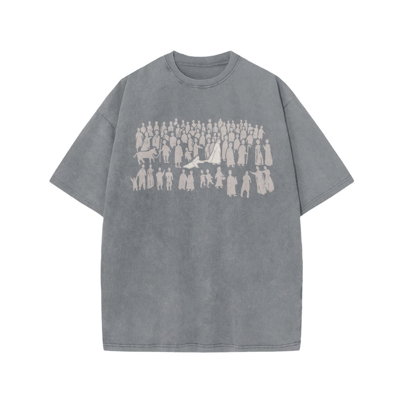  A Beautiful Story Of Faith Print Acid Washed T-shirt - Grey - US20-22(3XL) - image 3