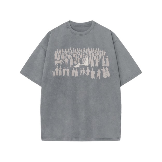  A Beautiful Story Of Faith Print Acid Washed T-shirt - Grey - US20-22(3XL) - image 3