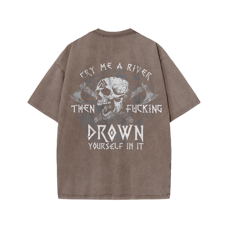 100% Cotton Cry Me A River Gym Print Acid Washed T-shirt - Coffee - US20-22(3XL) - image 5