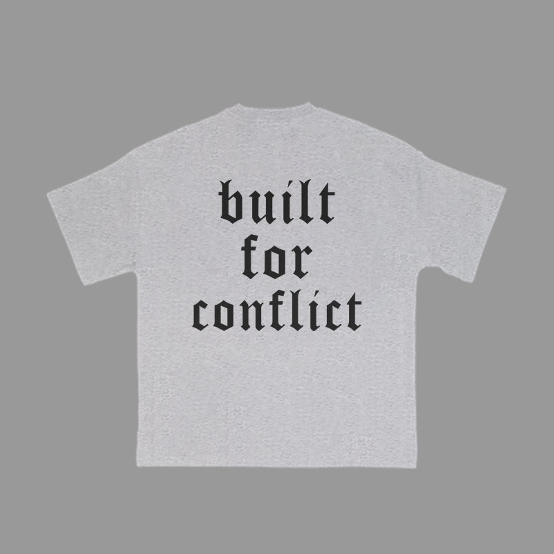 Unisex 100% Cotton Built For Conflict Print Gym T-shirt - Grey - 2XL - image 5