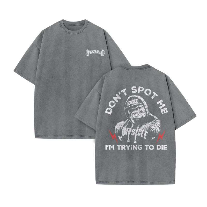 100% Cotton Don't Spot Me Gym Print Acid Washed T-shirt - Grey - US20-22(3XL) - image 6