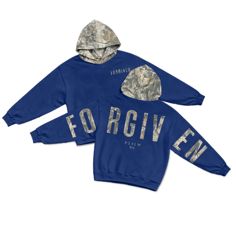 Forgiven Psalm 32:1 Dead Leaves Camouflage Print Hoodie - Dark Blue - US28-30(4XL) - image 18