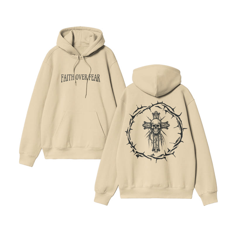 Unisex 100% Cotton Faith Over Fear  Design Print Hoodie - Apricot - US16-18(2XL) - image 5
