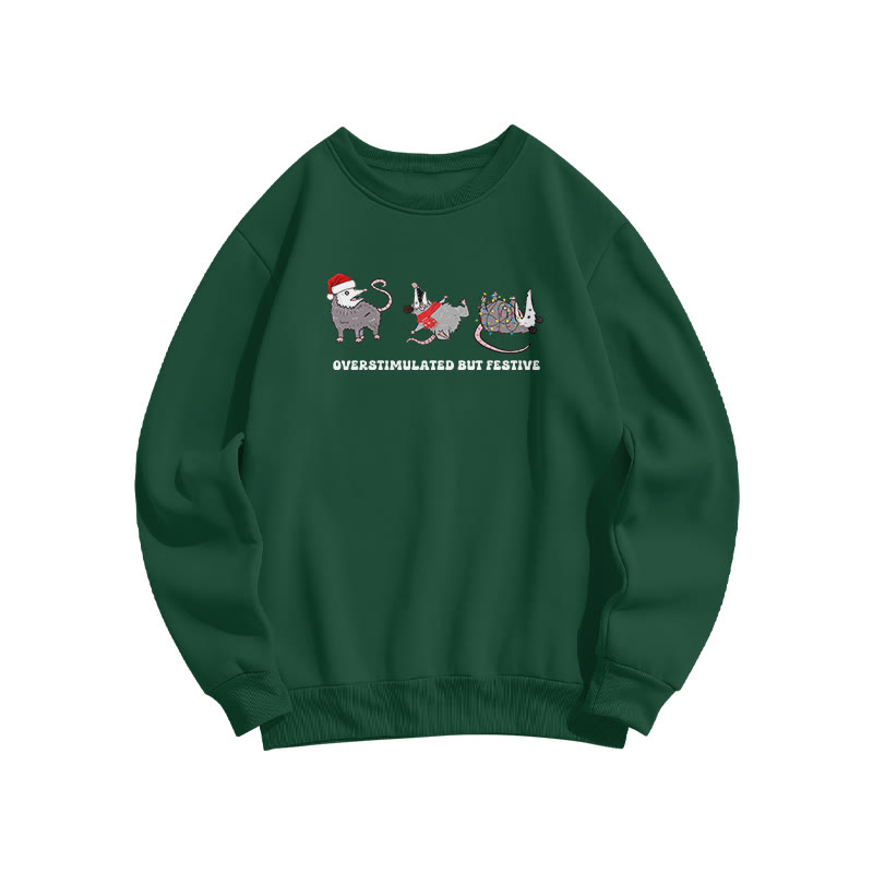 Unisex Overstimulated But Festive Print Sweatshirt - Dark Green - US16-18(2XL) - image 6