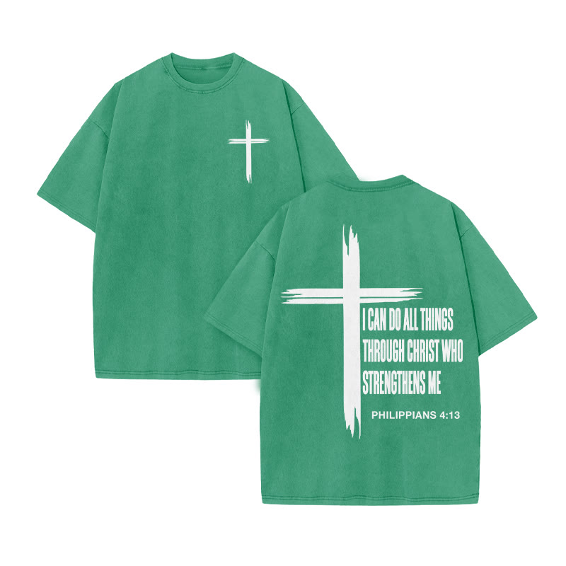 Unisex 100% Cotton Philippians 4:13 Print Acid Washed T-shirt - Green - US20-22(3XL) - image 8