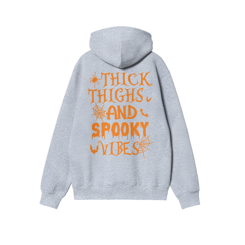 Unisex 100% Cotton Thick Thighs And Spooky Vibes Halloween Print Hoodie - Grey - US16-18(2XL) - image 4