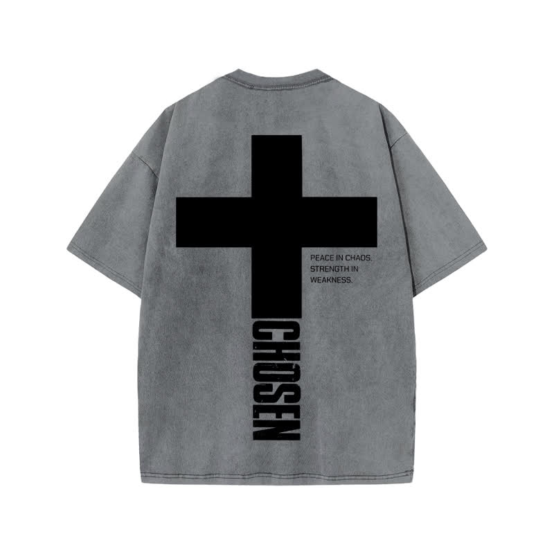 Unisex 100% Cotton Jesus Chosen Print Acid Washed T-shirt - Grey - US20-22(3XL) - image 4