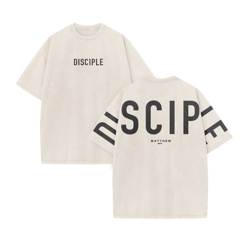 Disciple Matthew 28:19 Print Acid Washed T-shirt - Beige - US20-22(3XL) - image 3
