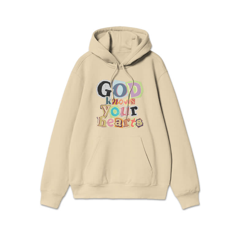 Unisex God Knows Your Hearts Print Hoodie - Apricot - 2XL - image 4