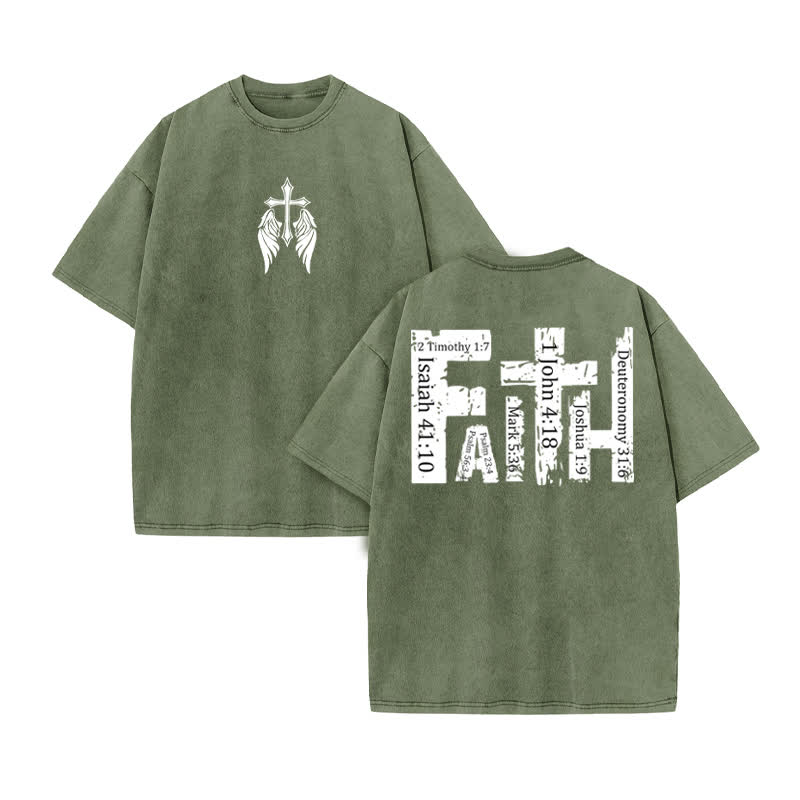 Unisex 100% Cotton Faith Over Fear Scripture Collection Print Acid Washed T-shirt - Army Green - US20-22(3XL) - image 6