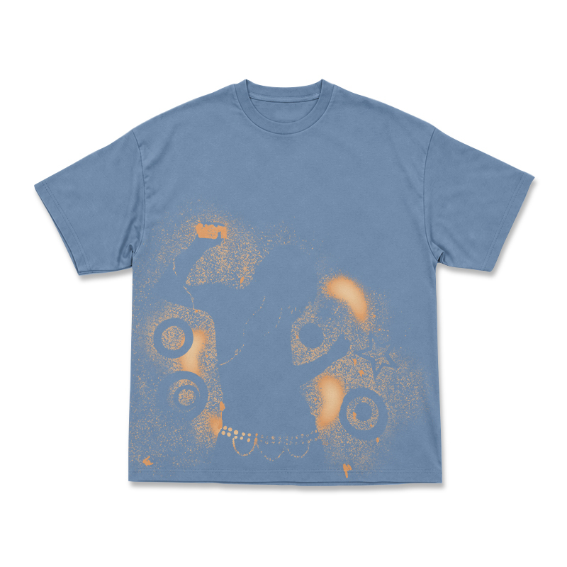 Streetwear Spray Art Portrait Art Graphic Print T-shirt - Dusty Blue - US16-18(2XL) - image 3