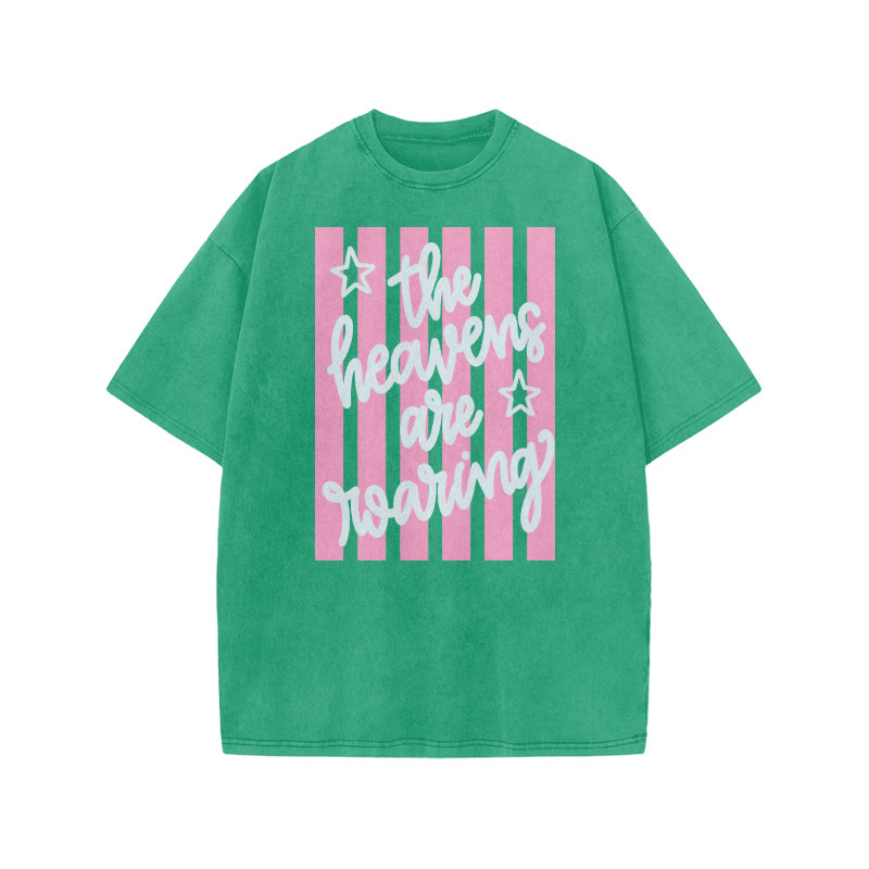 The Heavens Are Roaring Print Acid Washed T-shirt - Green - US20-22(3XL) - image 7