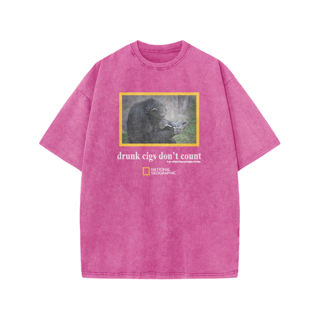Drunk Cigs Don't Count Print Acid Washed T-shirt - Pink - US20-22(3XL) - image 8