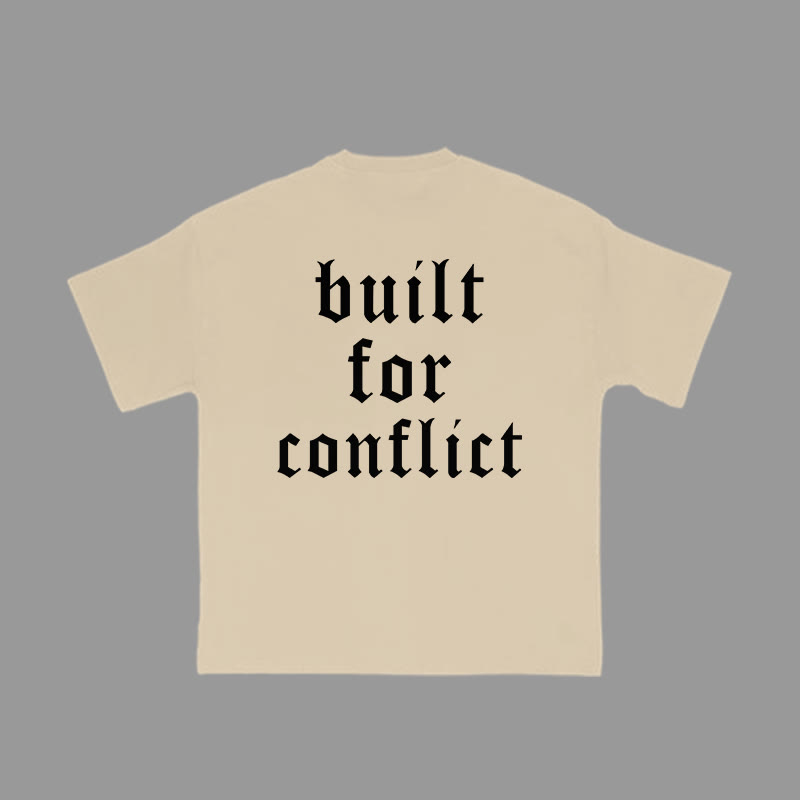 Unisex 100% Cotton Built For Conflict Print Gym T-shirt - Apricot - 2XL - image 4
