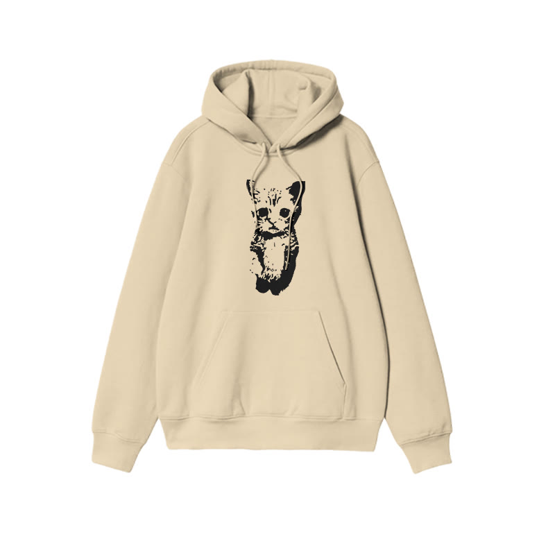 Unisex 100% Cotton Cute Cat Print Hoodie - Apricot - US16-18(2XL) - image 4
