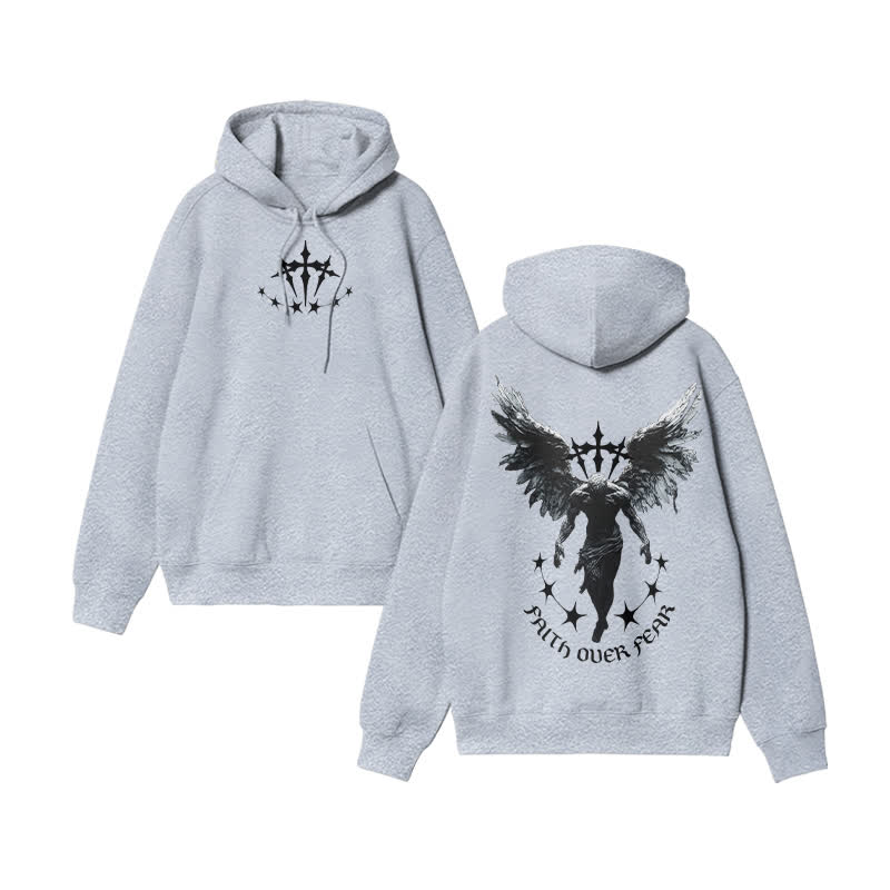 Unisex 100% Cotton Faith Over Fear Design Print Hoodie - Grey - US16-18(2XL) - image 5