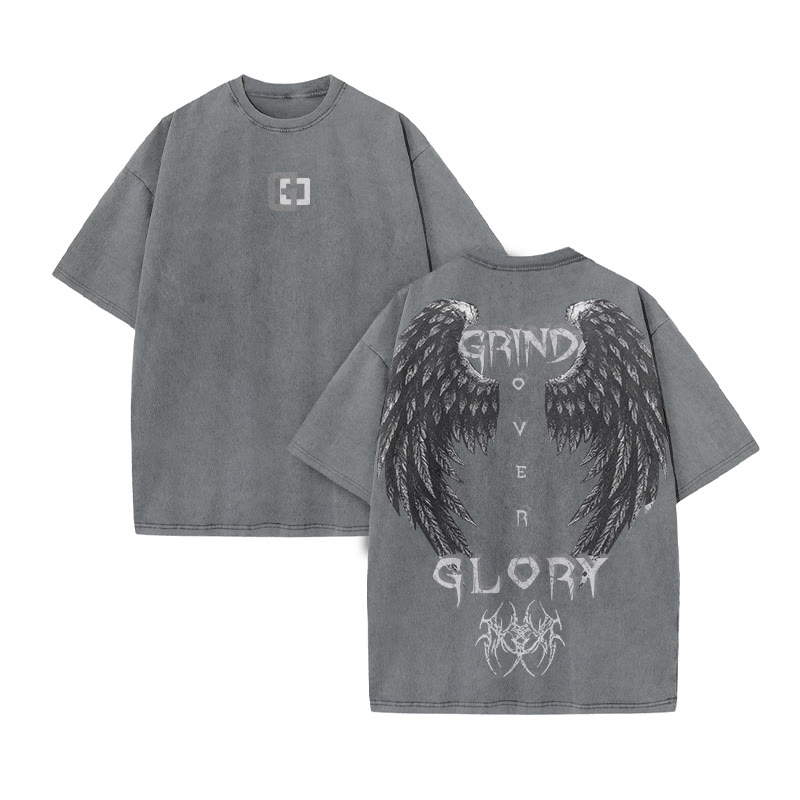 Grind Over Glory Print Acid Washed T-shirt - Grey - US20-22(3XL) - image 4