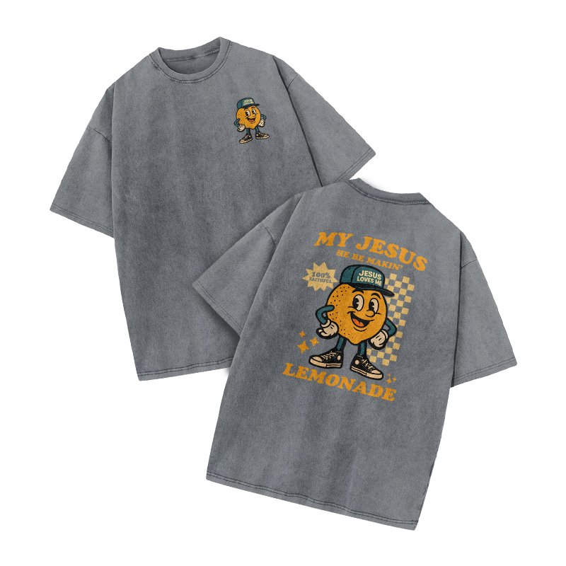 My Jesus He Be Makin' Lemonade Print Acid Washed T-shirt - Grey - US20-22(3XL) - image 3
