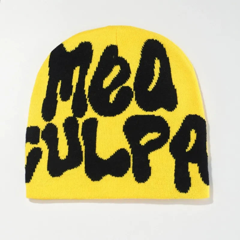 Mea Culpa Pattern Knit Hat - Yellow - one size - image 6