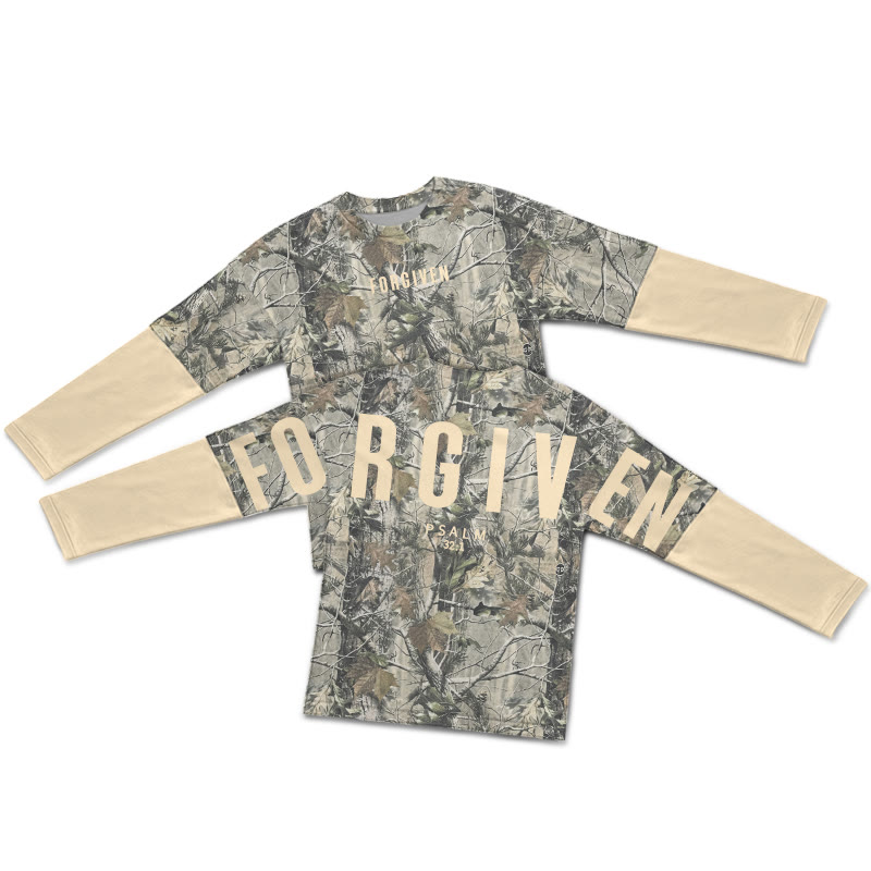 Dead Leaves Camouflage Forgiven Psalm 32:1 Print Layered-style T-shirt  - Apricot - 5XL - image 3