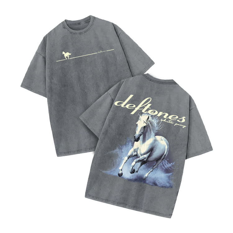 Deftones Running Horse Print Acid Washed T-shirt - Grey - US20-22(3XL) - image 4