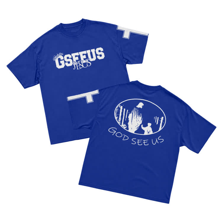 Faith GOD SEE US Cross Graphic T-Shirt - Blue - US16-18(2XL) - image 13