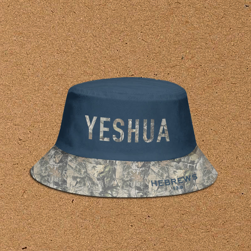 Yeshua Hebrews 13:8 Dead Leaves Camouflage Patchwork Print Bucket Hat - Blue - XL(62cm) - image 5