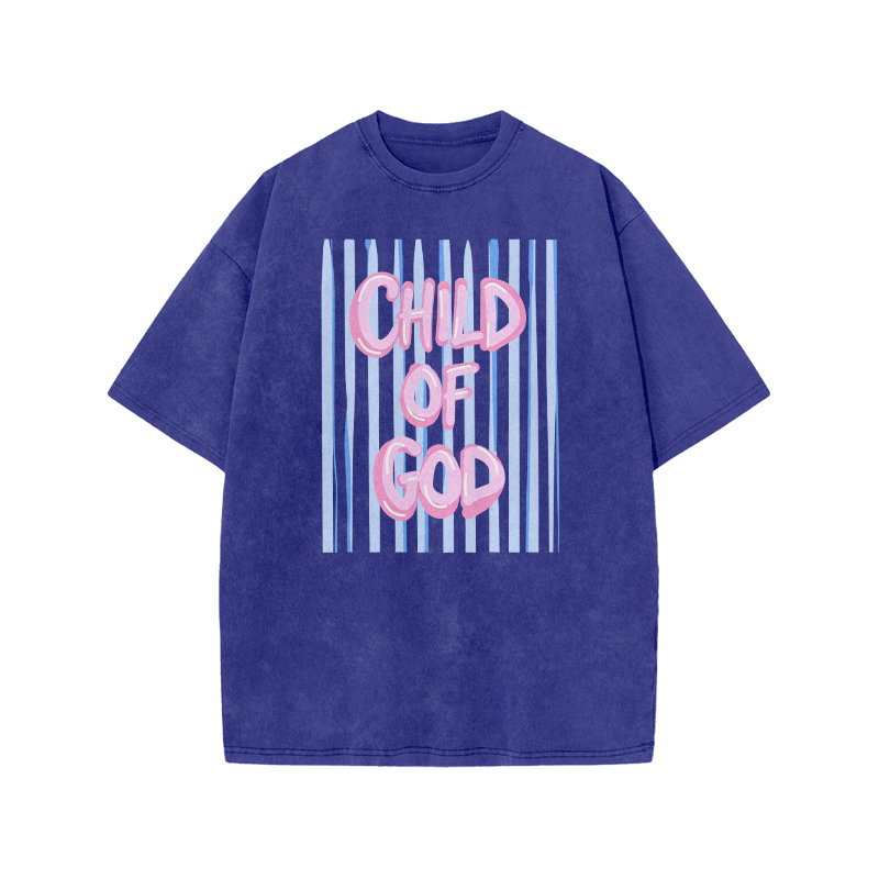 Child Of God Stripe Print Acid Washed T-shirt - Blue - US20-22(3XL) - image 9