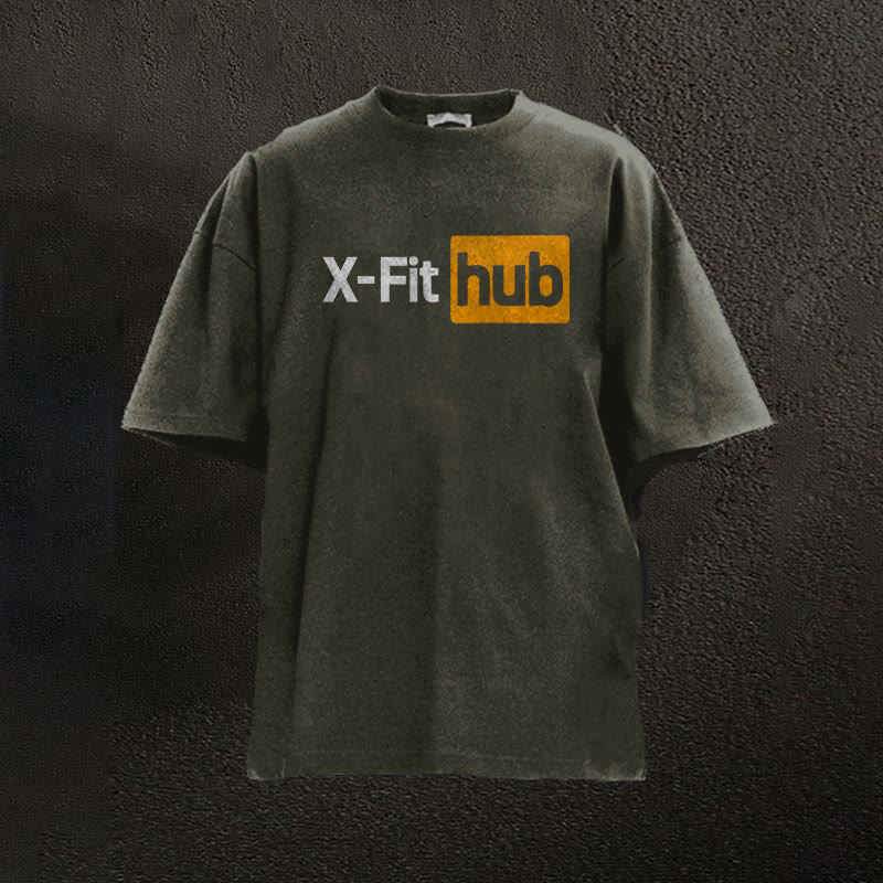 100% Cotton X-fit Hub Printed Washed Gym T-shirt - Dark Green - 2XL - image 7