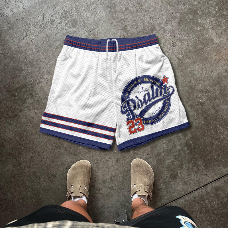 Faith Over Fear Psalm 23 Print Causal Mesh Shorts - White - 5XL - image 1