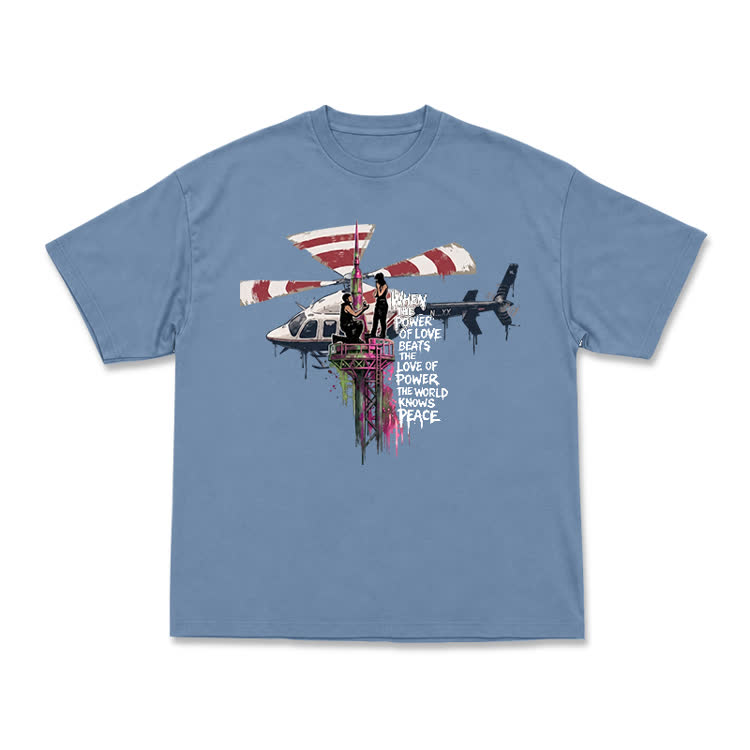 Power of Love Slogan Graffiti Print Streetwear T-Shirt - Dusty Blue - US16-18(2XL) - image 5