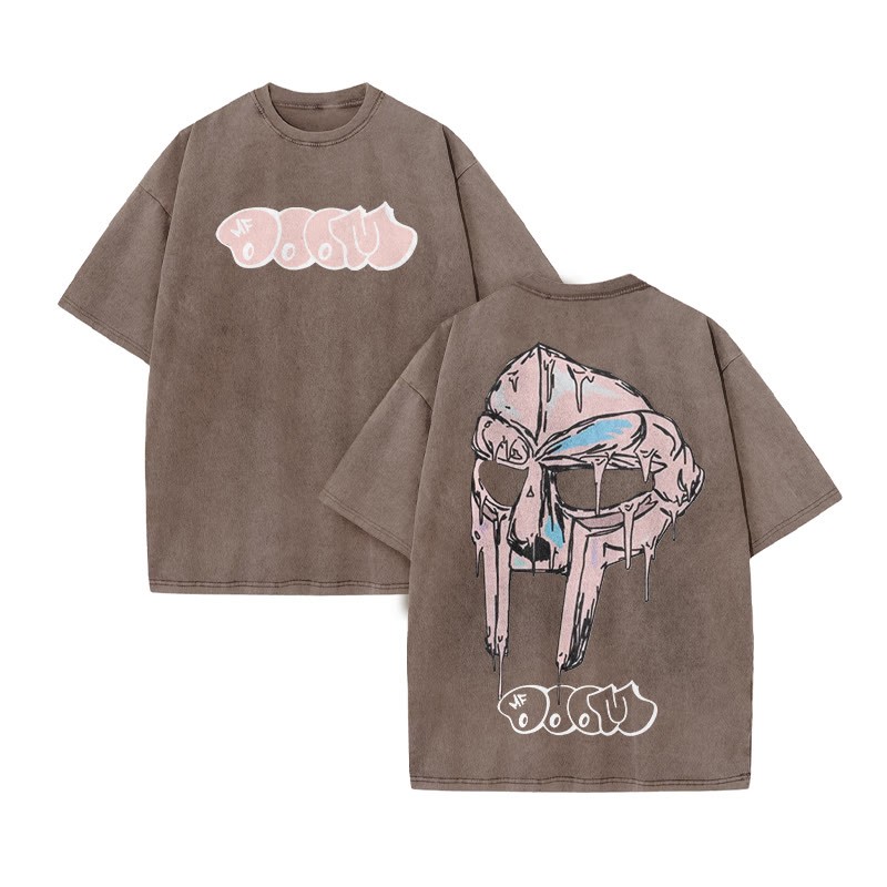Melted Metal Mask Print Acid Washed T-shirt - Coffee - US20-22(3XL) - image 4
