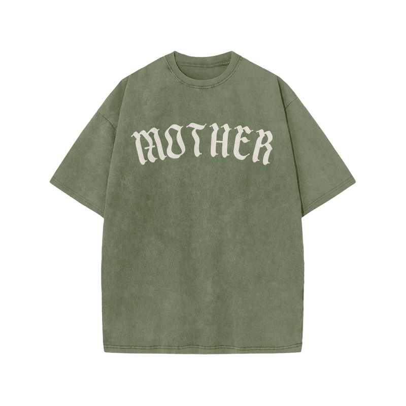 Mother Print Acid Washed T-shirt - Army Green - US20-22(3XL) - image 5