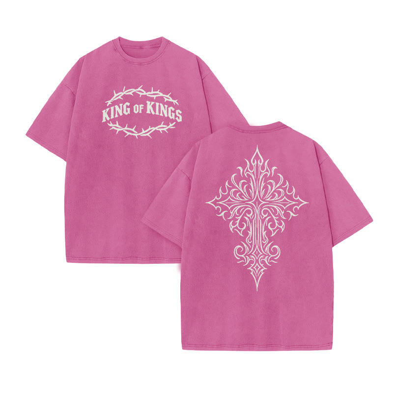 Unisex King Of Kings Cross Print Acid Washed T-shirt - Pink - US20-22(3XL) - image 7
