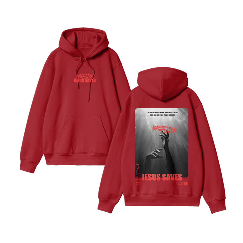 Unisex 100% Cotton Jesus Saves Design Print Hoodie - Red - US16-18(2XL) - image 8