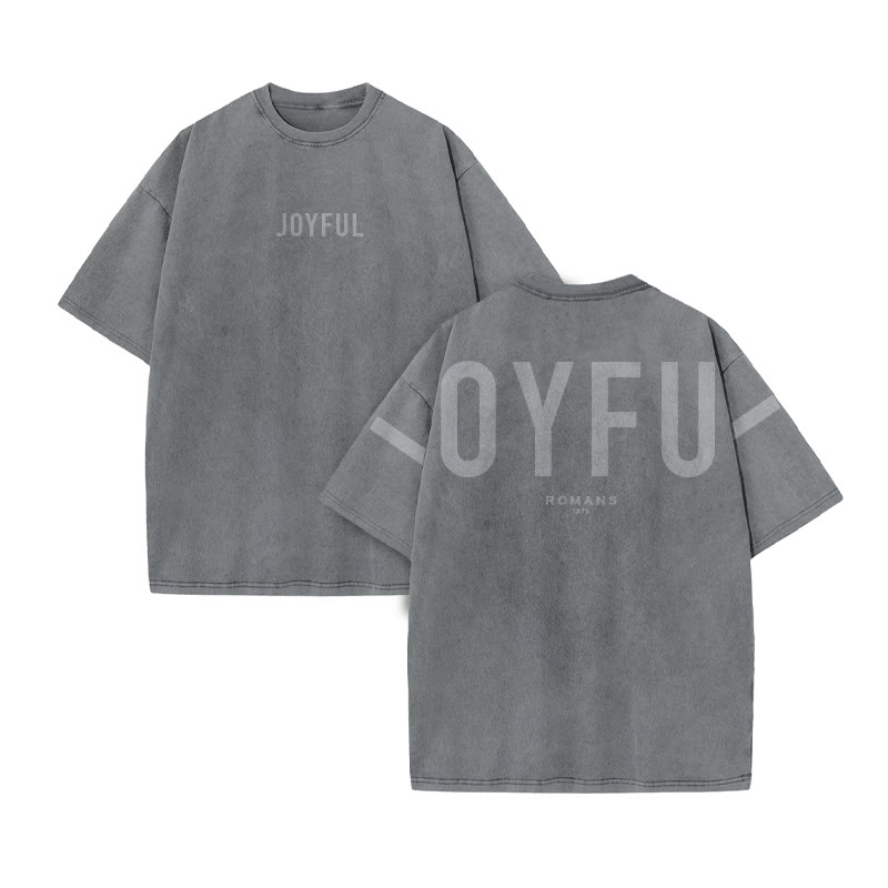 Joyful Romans 12:12 Print Acid Washed T-shirt - Grey - US20-22(3XL) - image 5