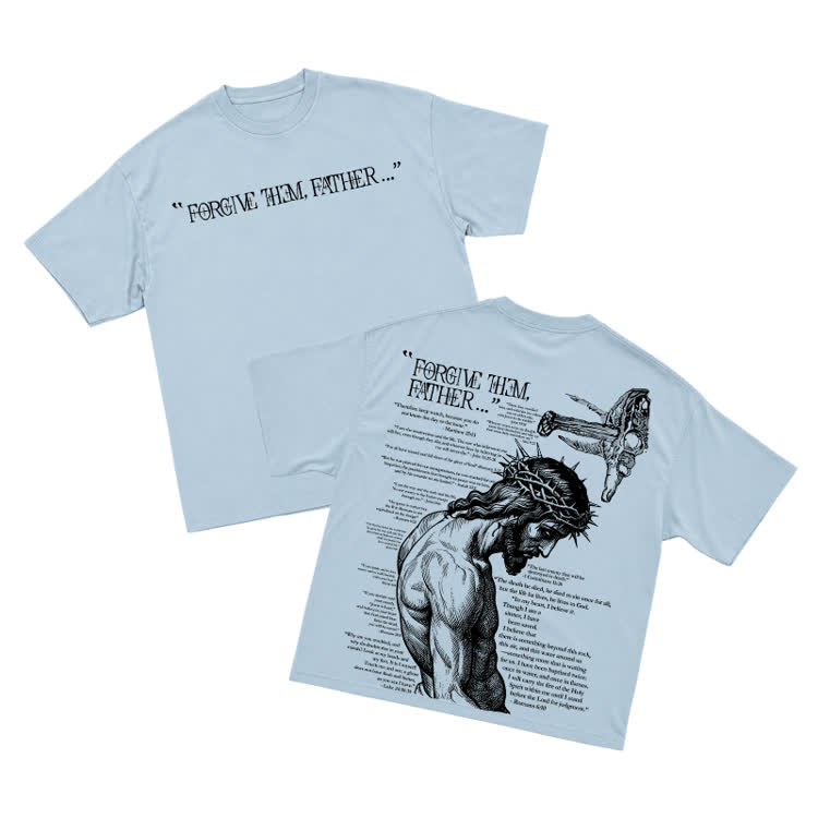 Vintage Forgive Them Father Back Graphic T-Shirt - Light Blue - US16-18(2XL) - image 14