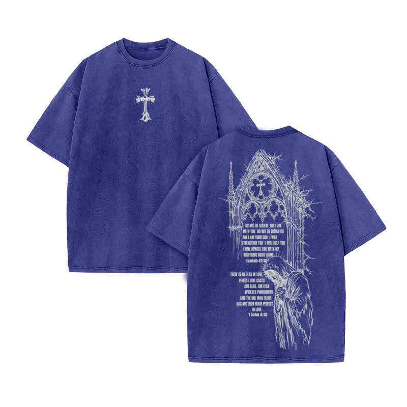 Unisex 100% Cotton Faith Over Fear Scripture Print Acid Washed T-shirt - Blue - US20-22(3XL) - image 10