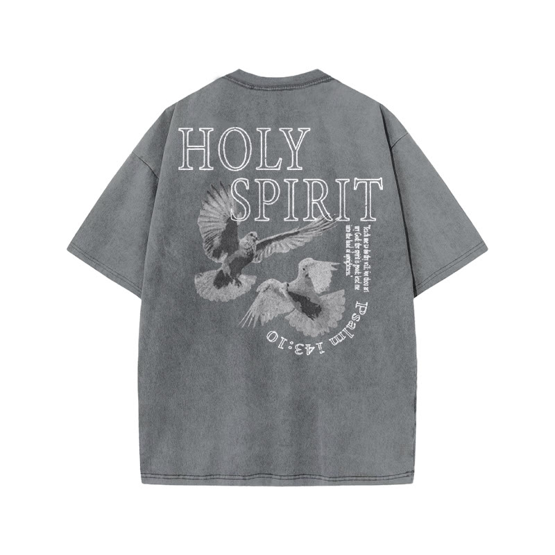 Unisex Holy Spirit Print Acid Washed T-shirt - Grey - US20-22(3XL) - image 3