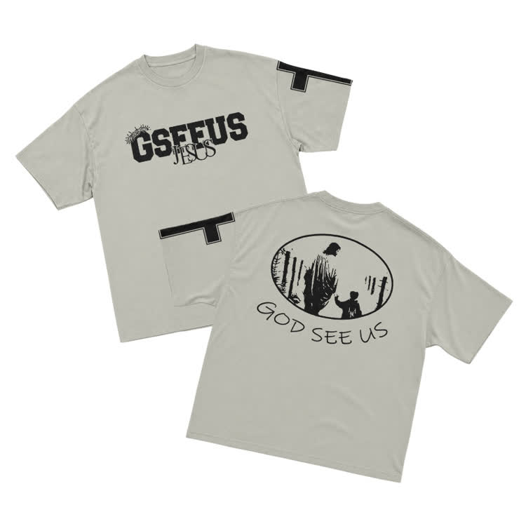 Faith GOD SEE US Cross Graphic T-Shirt - Warm Grey - US16-18(2XL) - image 5