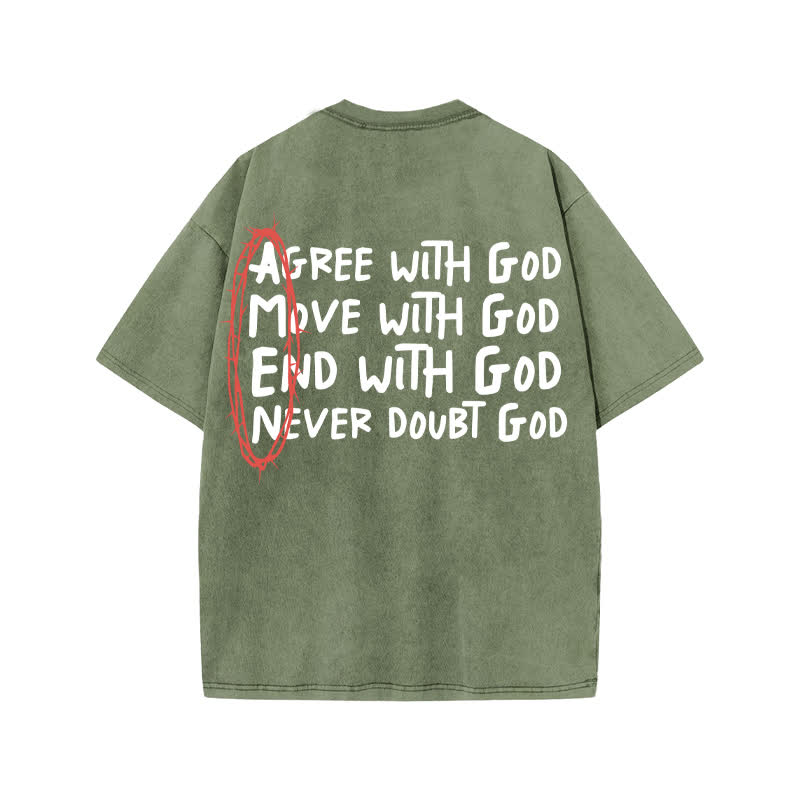 Unisex Cute Amen Print Acid Washed T-shirt - Army Green - US20-22(3XL) - image 5