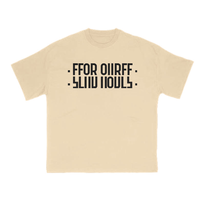 Unisex 100% Cotton Creative Folding Letters Print T-shirt - Apricot - US16-18(2XL) - image 5