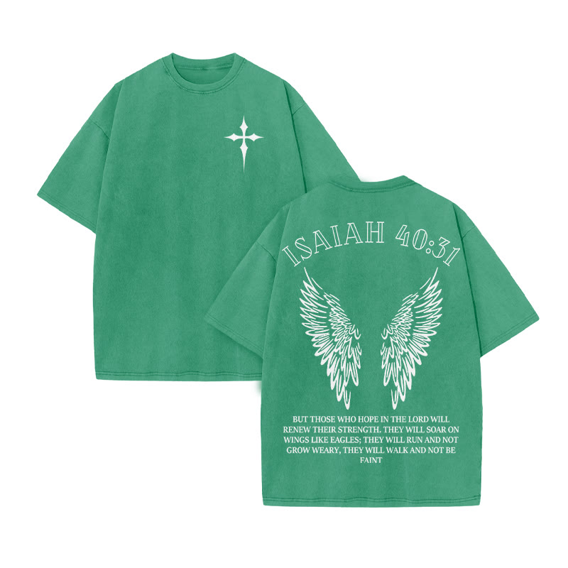 Unisex 100% Cotton Isaiah 40:31 Wings Print Acid Washed T-shirt - Green - US20-22(3XL) - image 9