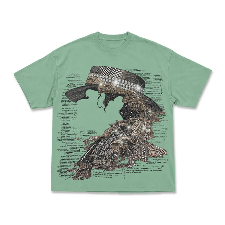 Vintage Art Street Portrait Graphic Print T-Shirt - Light Green - US16-18(2XL) - image 8
