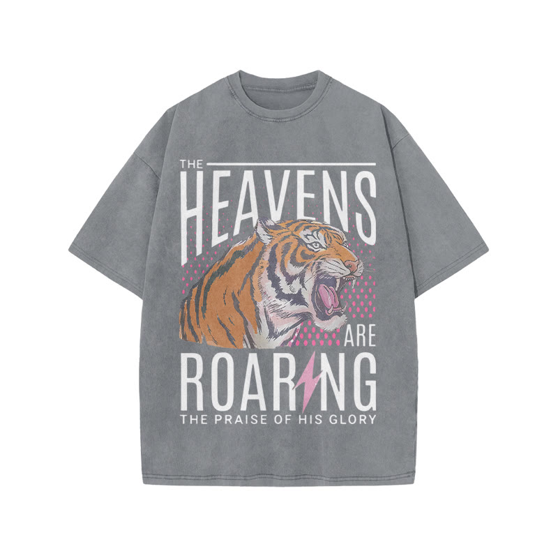 The Heavens Are Roaring The Praise Of His Glory Print Acid Washed T-shirt - Grey - US20-22(3XL) - image 3