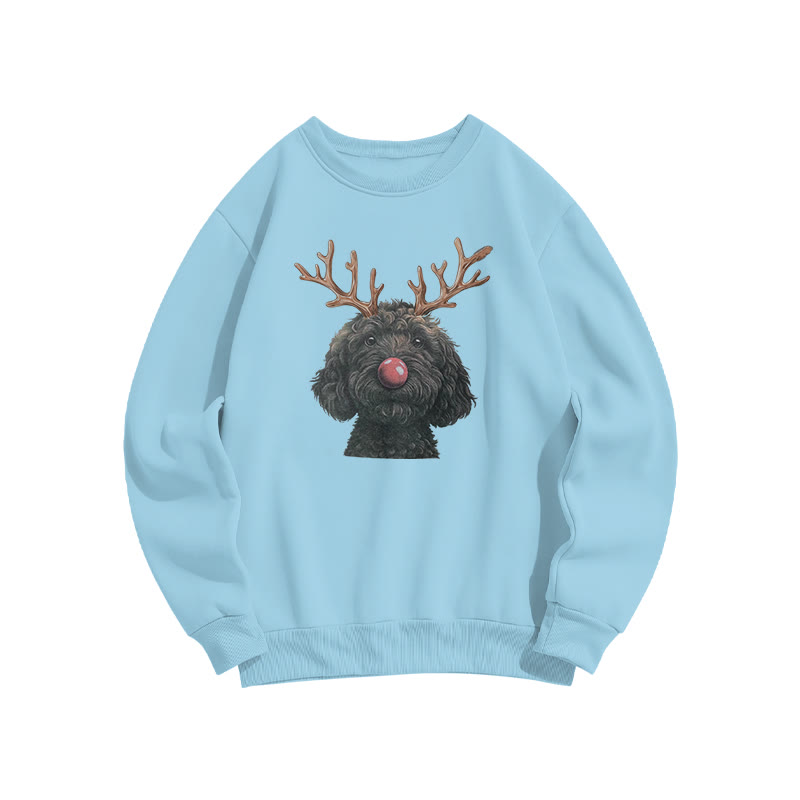 Black Poodle With Deer Antlers Print Sweatshirt - Blue - US16-18(2XL) - image 7