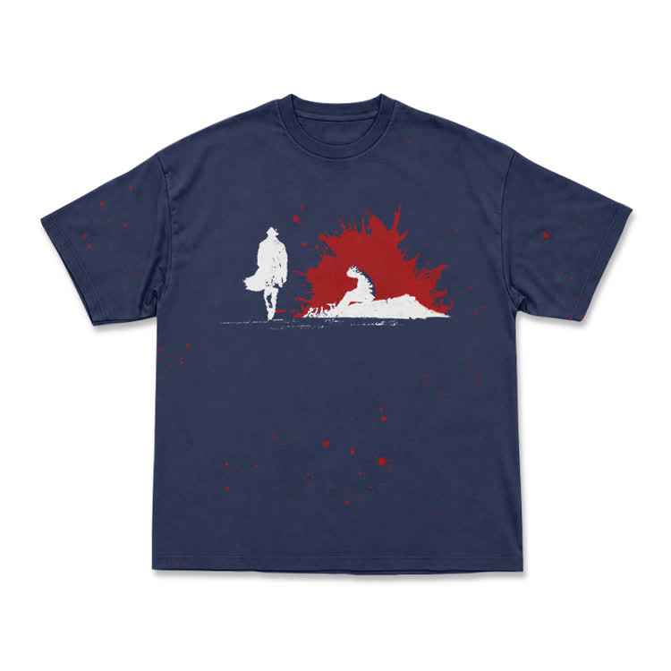 Cinematic Noir Graphic Front Graphic Print T-Shirt - Navy Blue - 8XL - image 4