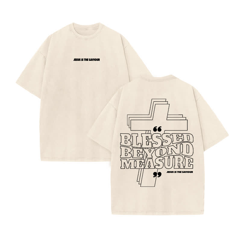 Unisex 100% Cotton Blessed Beyond Measure Print Acid Washed T-shirt - Beige - US20-22(3XL) - image 3